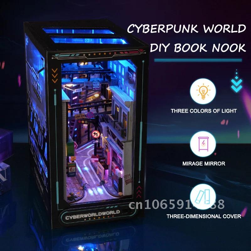 Diy Wooden Book Nook Kit Shelf Insert - 창의적인 DIY 나무 책꽂이 삽입 미니어처