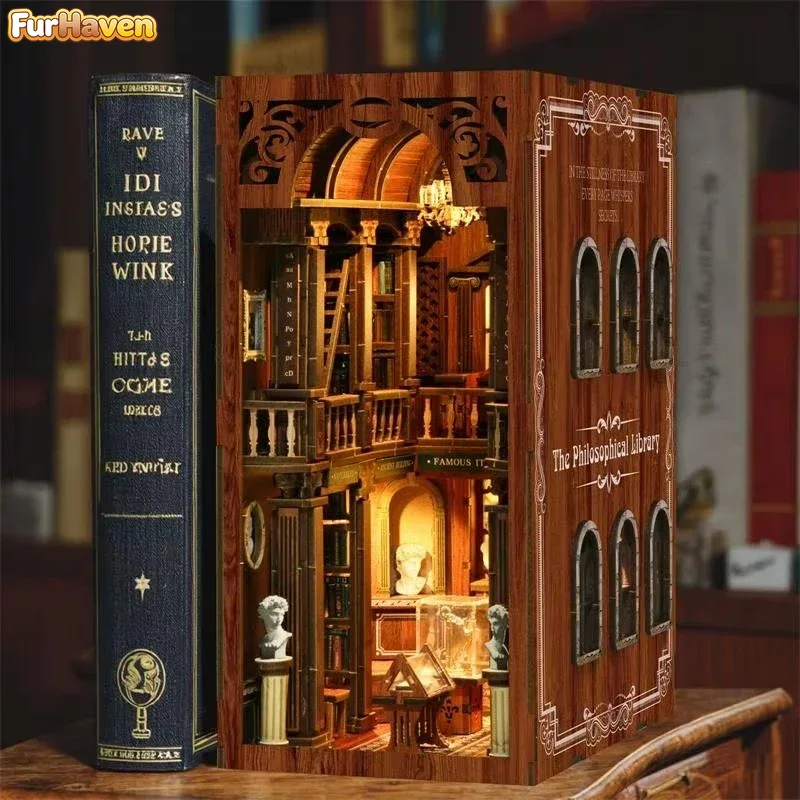 Diy Wooden Book Nook Kit Shelf Insert - 철학적 책장 책꽂이 홈 데코레이션, 레트로