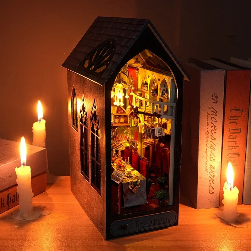 Diy Wooden Book Nook Kit Shelf Insert - 매직 레스토랑 책장 홈 데코레이션, 새로운