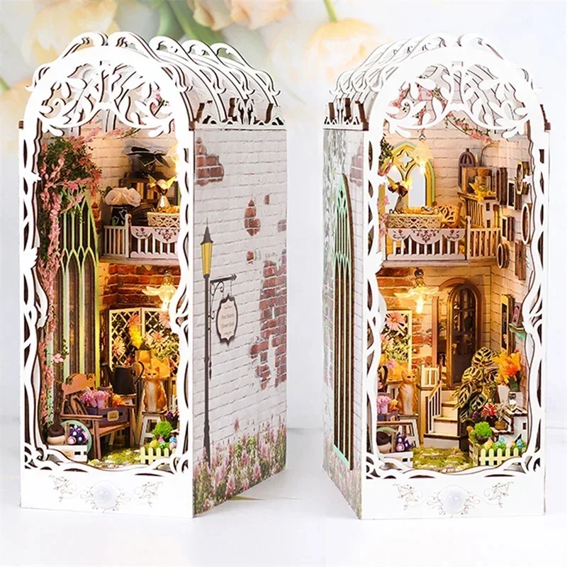 플라워 하우스 홈 북엔드 데스크 장식, 새로운 레트로  - Diy Wooden Book Nook Kit Shelf Insert 리뷰 및 가격