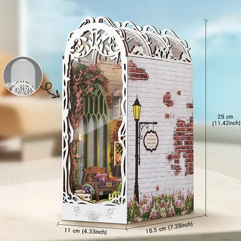플라워 하우스 홈 북엔드 데스크 장식, 새로운 레트로  - Diy Wooden Book Nook Kit Shelf Insert 리뷰 및 가격