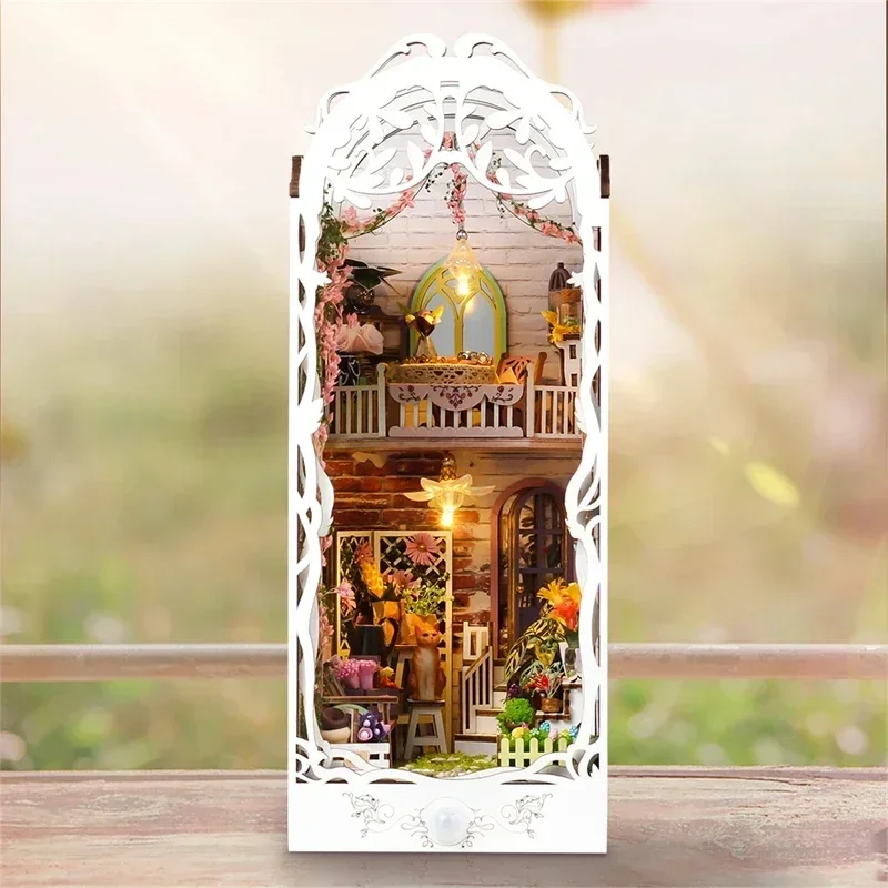 플라워 하우스 홈 북엔드 데스크 장식, 새로운 레트로  - Diy Wooden Book Nook Kit Shelf Insert 리뷰 및 가격