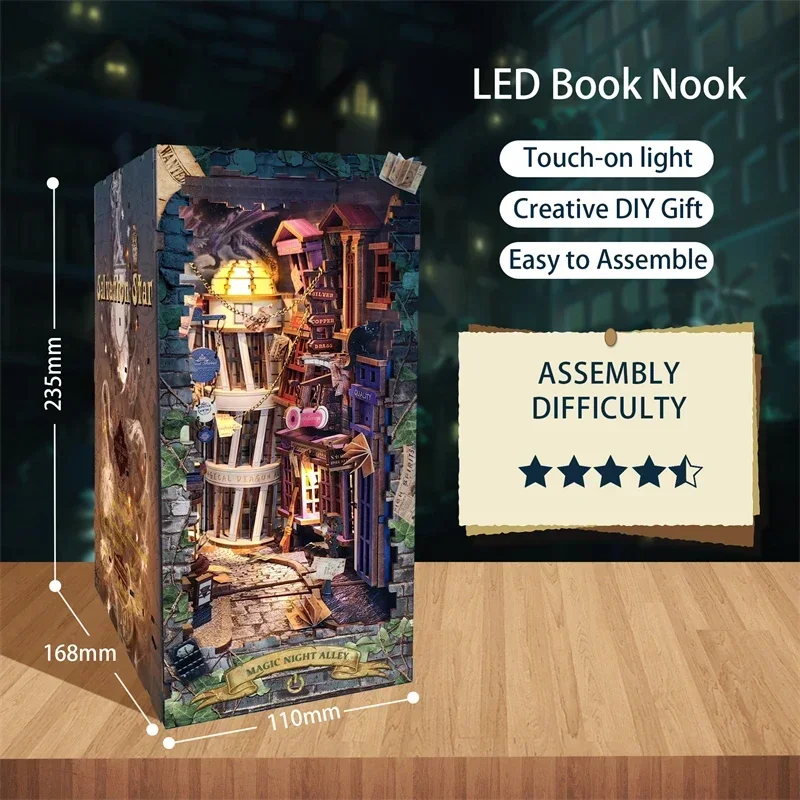 레트로 DIY 매직 나이트 앨리 우든 북 누크 선반 삽 - Diy Wooden Book Nook Kit Shelf Insert 리뷰 및 가격