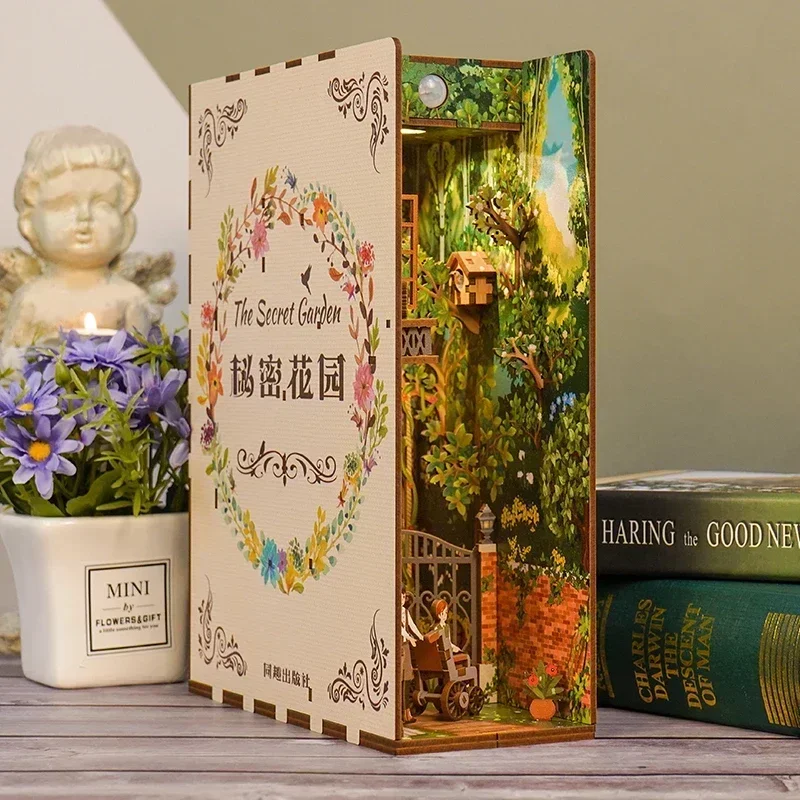 DIY 나무 책장 삽입 키트, 미니어처 비밀 정원 책꽂 - Diy Wooden Book Nook Kit Shelf Insert 리뷰 및 가격