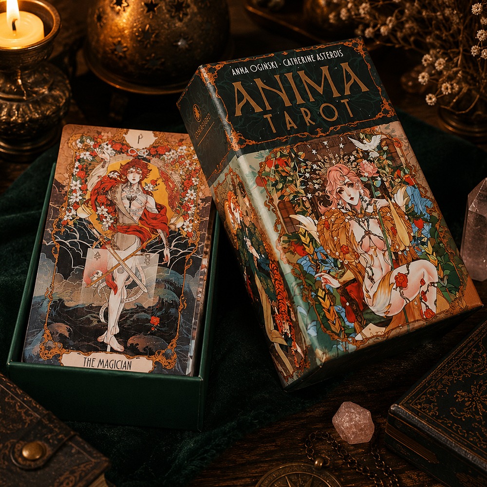 화려한 애니메이션 스타일 일러스트로 이중 엠보싱 처리된 - Tarot Deck With Guidebook 리뷰 및 가격