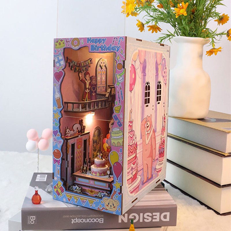 DIY 나무 책 구석 선반 삽입 키트 생일 축하 케이크 - Diy Wooden Book Nook Kit Shelf Insert 리뷰 및 가격